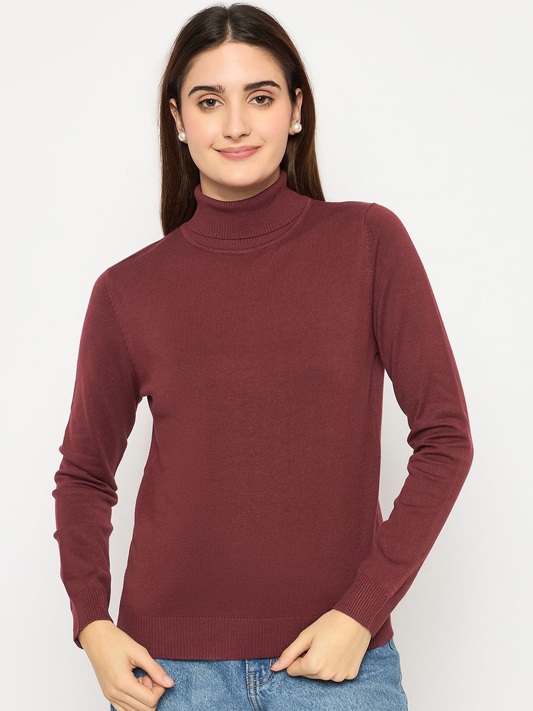 

Madame Women Turtle Neck Pullover Sweaters, Maroon