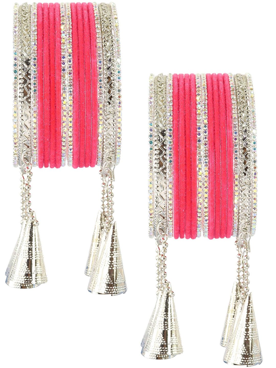 

ZULKA Set of 42 Stylish Silver Oxidised Metal Bangles with Diamond Bangles, Pink