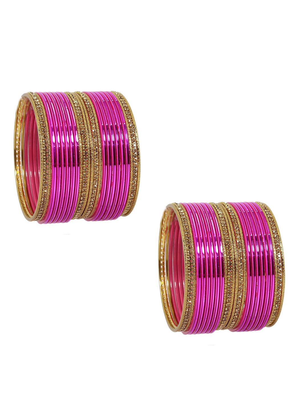

ZULKA Set of 28 Artificial Stones and Beads Studded Bangles, Pink