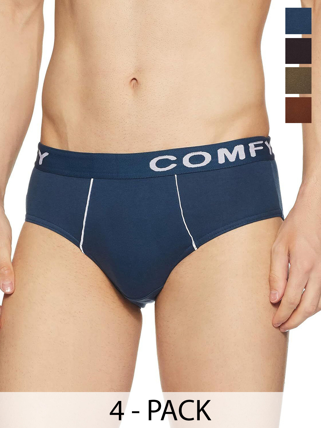 

AMUL COMFY Men Pack Of 4 Mid-Rise Cotton Basic Briefs Comfy-Brief-OE-4-105, Coffee brown