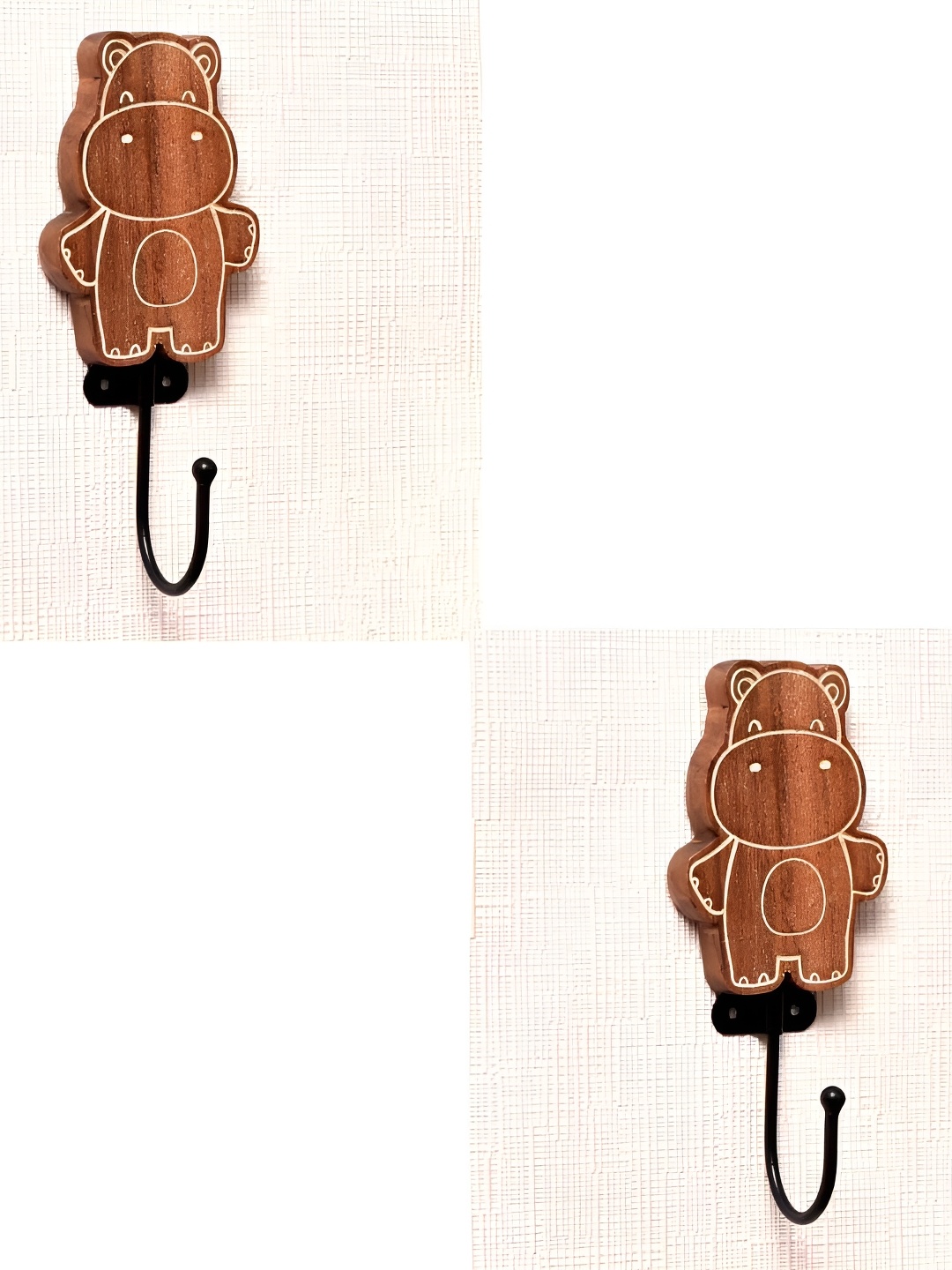 

IndianShelf Brown & Black 2 Pcs Wood Hippo Key Holder Wall Hooks