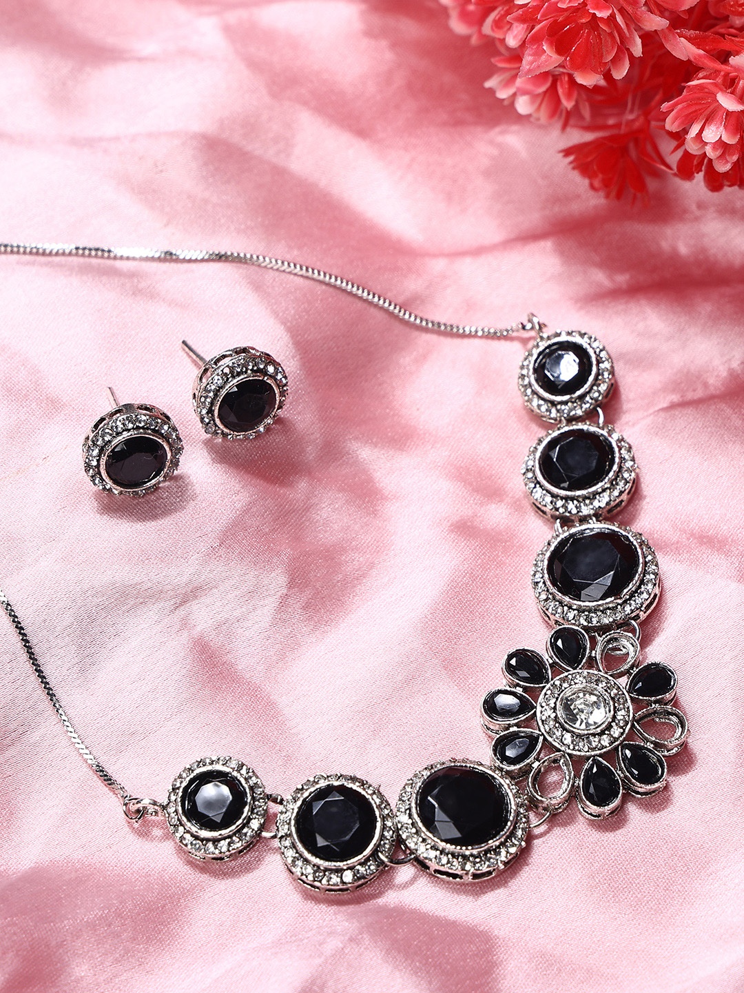 

SUNHARI Stone-Studded Jewellery Set, Silver
