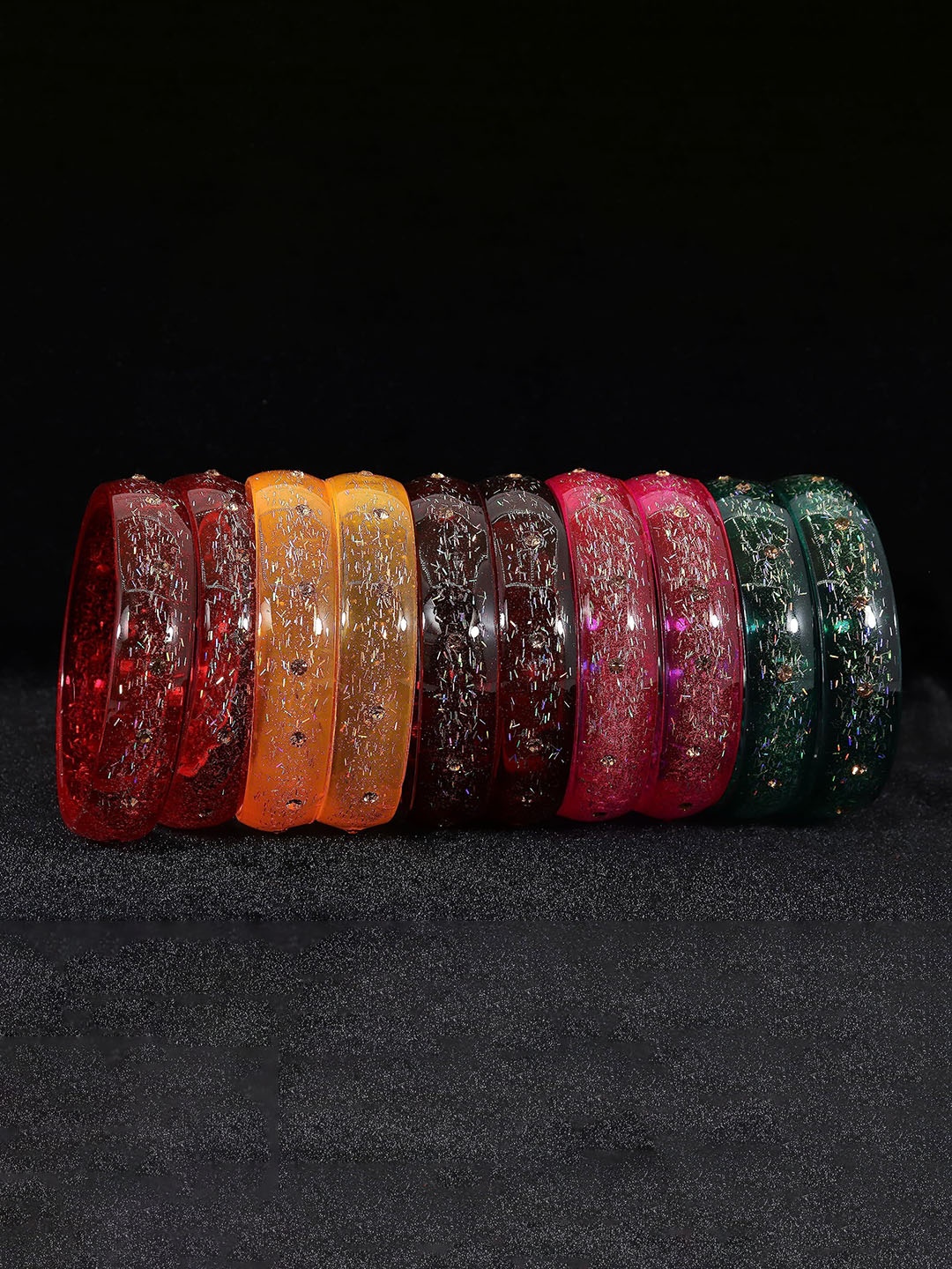 

ZULKA Pack Of 10 Zircon Gemstone Glass Bangles, Red