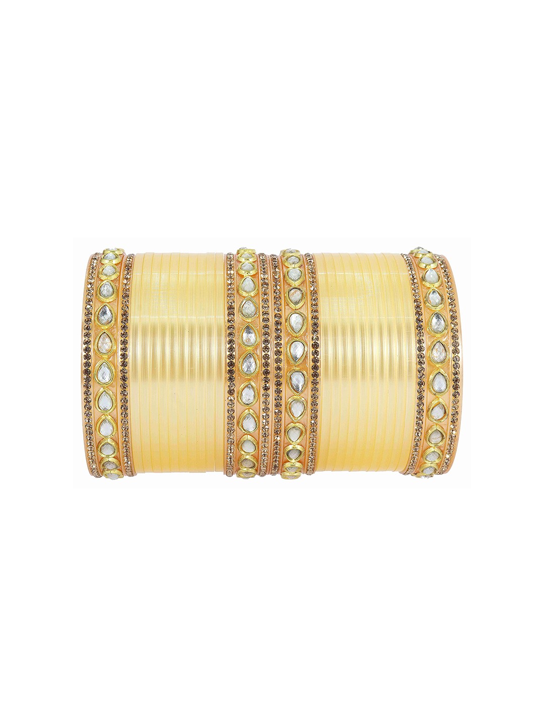 

ZULKA Set of 32 Acrylic with Oval Beads Or Zircon Gemstone Studded worked Short Chuda, Multi
