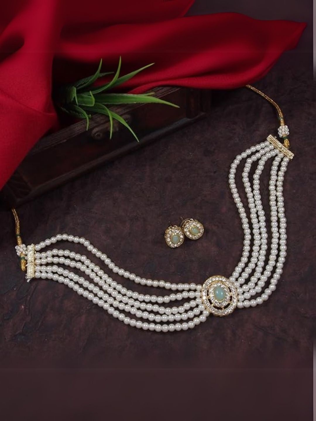 

I Jewels Gold Plated Pearls & Stone Studded Jewellery Set