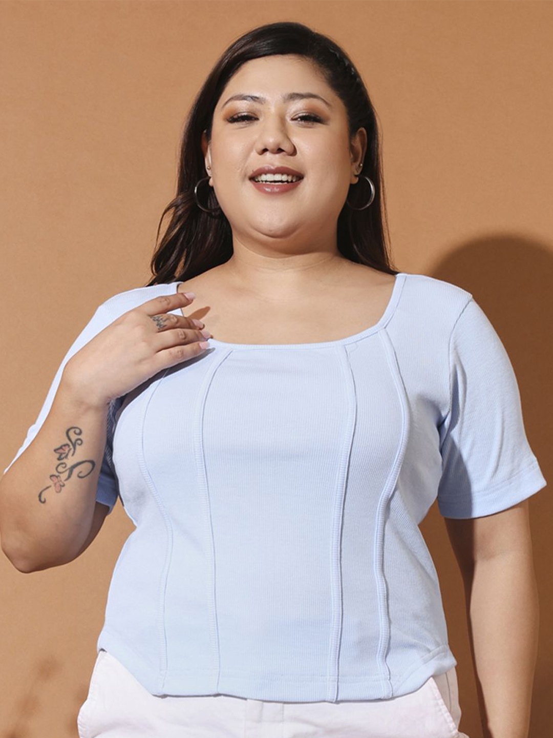 

MOOBA Plus Size Round Neck Top, Blue