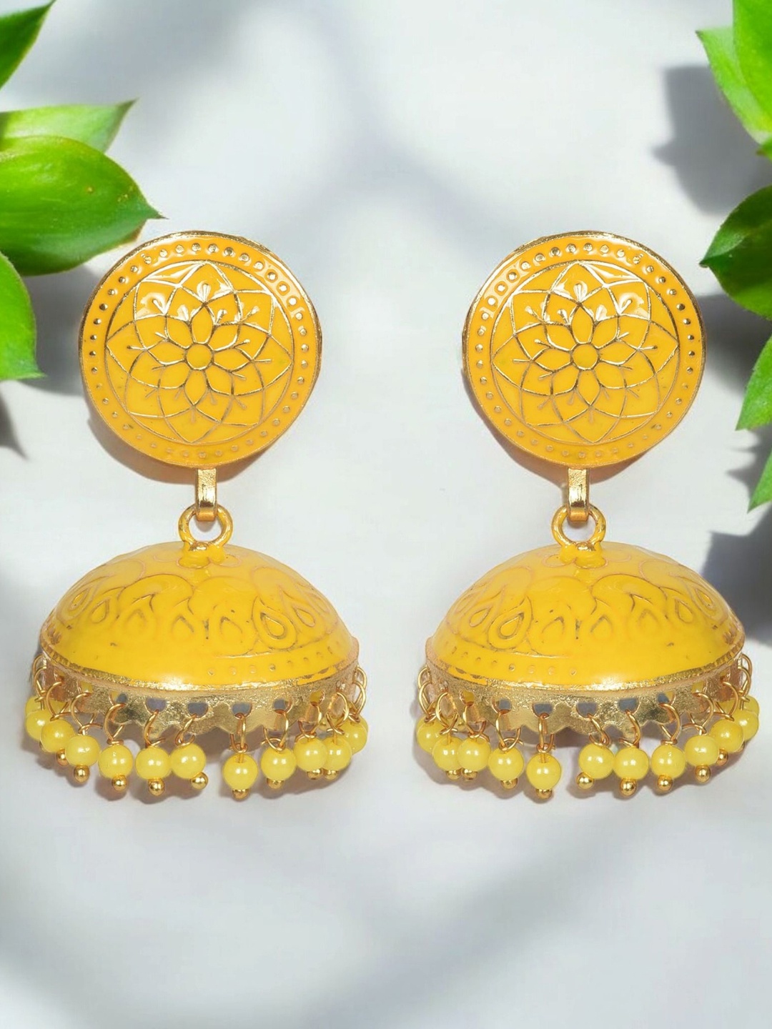 

Nilu's Collection Brass Plated Contemporary Jhumkas, Gold