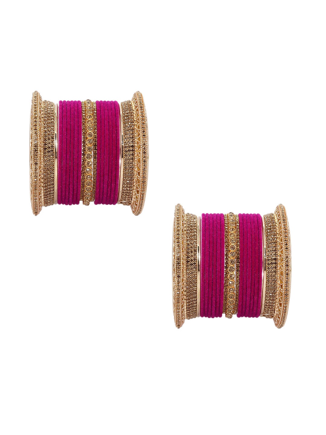 

ZULKA Set of 34 Metal Zircon Gemstone & Velvet Bangles, Purple