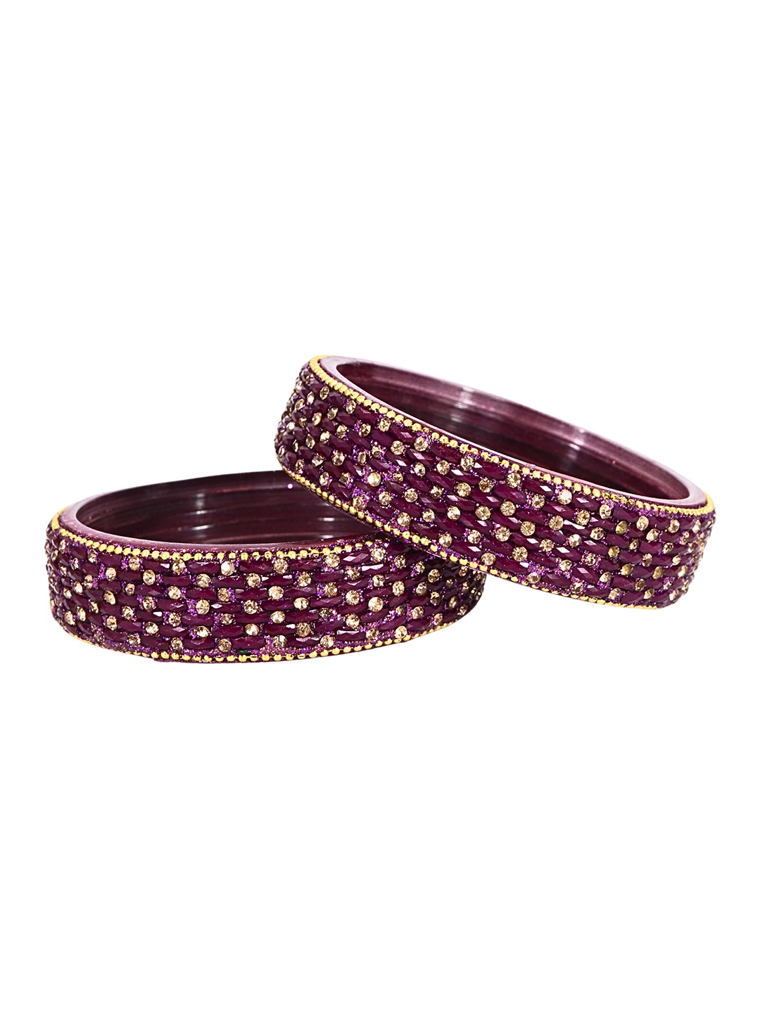

ZULKA Set of 2 Glass Zircon Diamond & Beads Work Kada Bangles, Purple