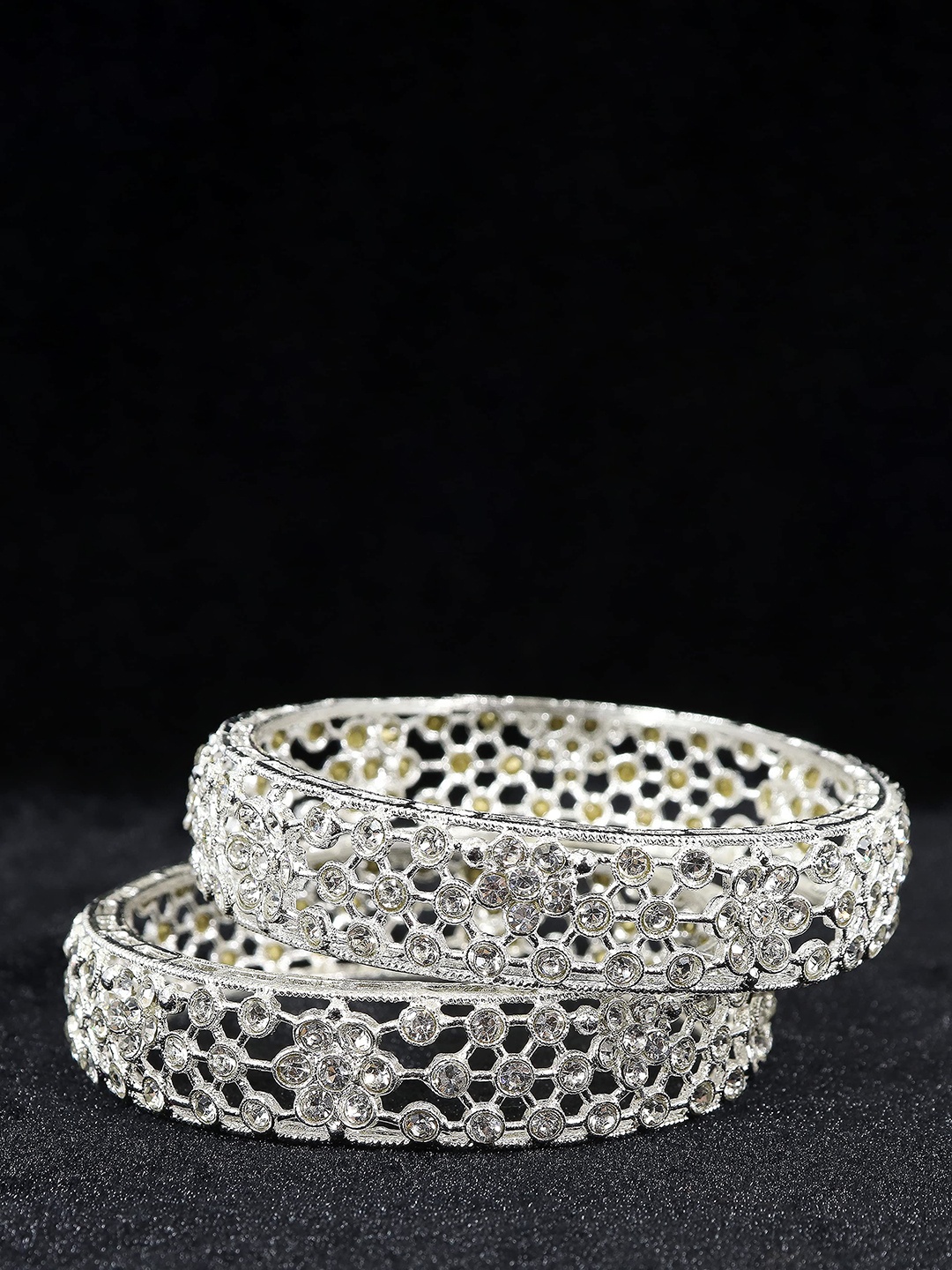 

ZULKA Set Of 2 Silver Plated Stone Studded Bangles