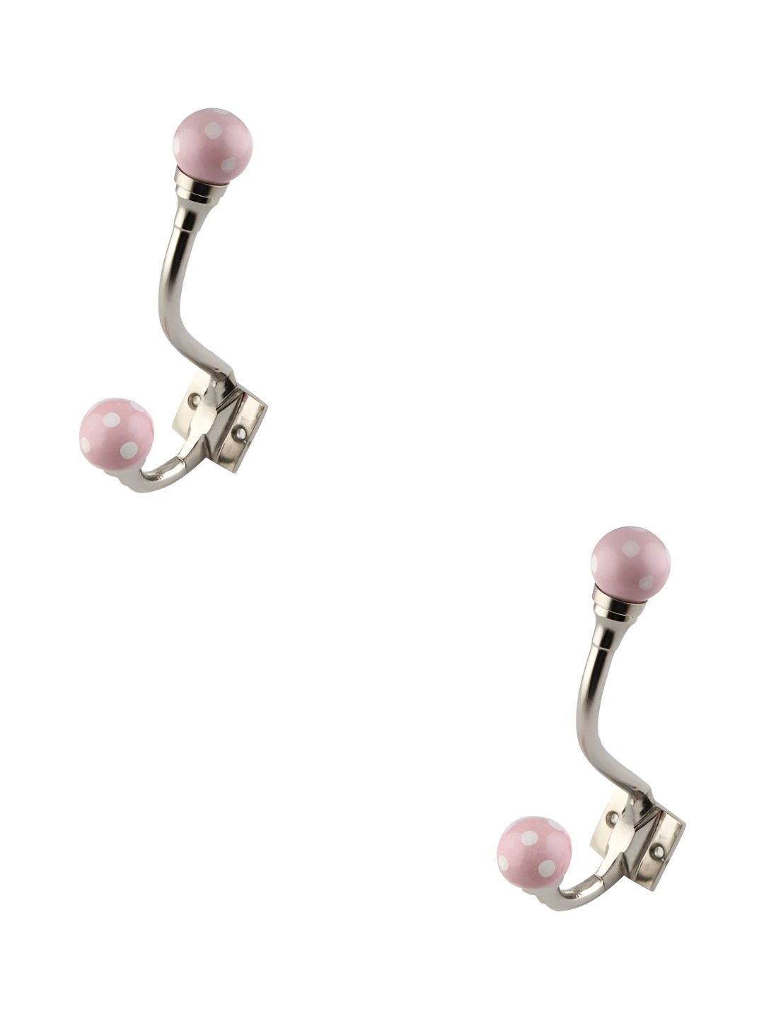 

IndianShelf Pink & Silver Toned 2 Pieces Ceramic Dotted Cloth Hangers Coat Hooks