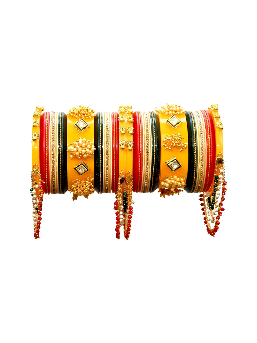 

Align Set Of 2 Gold-Plated Stone Studded & Beaded Chuda Bangles