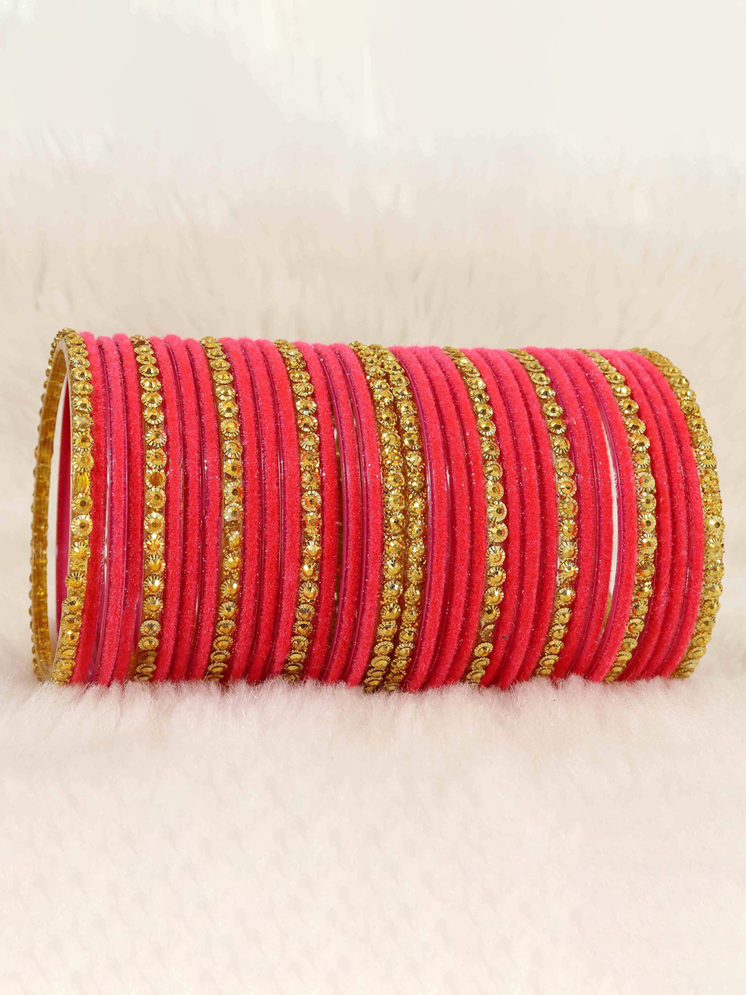 

ZULKA Pack of 24 Pink & Gold-Toned Stones Studded Bangles