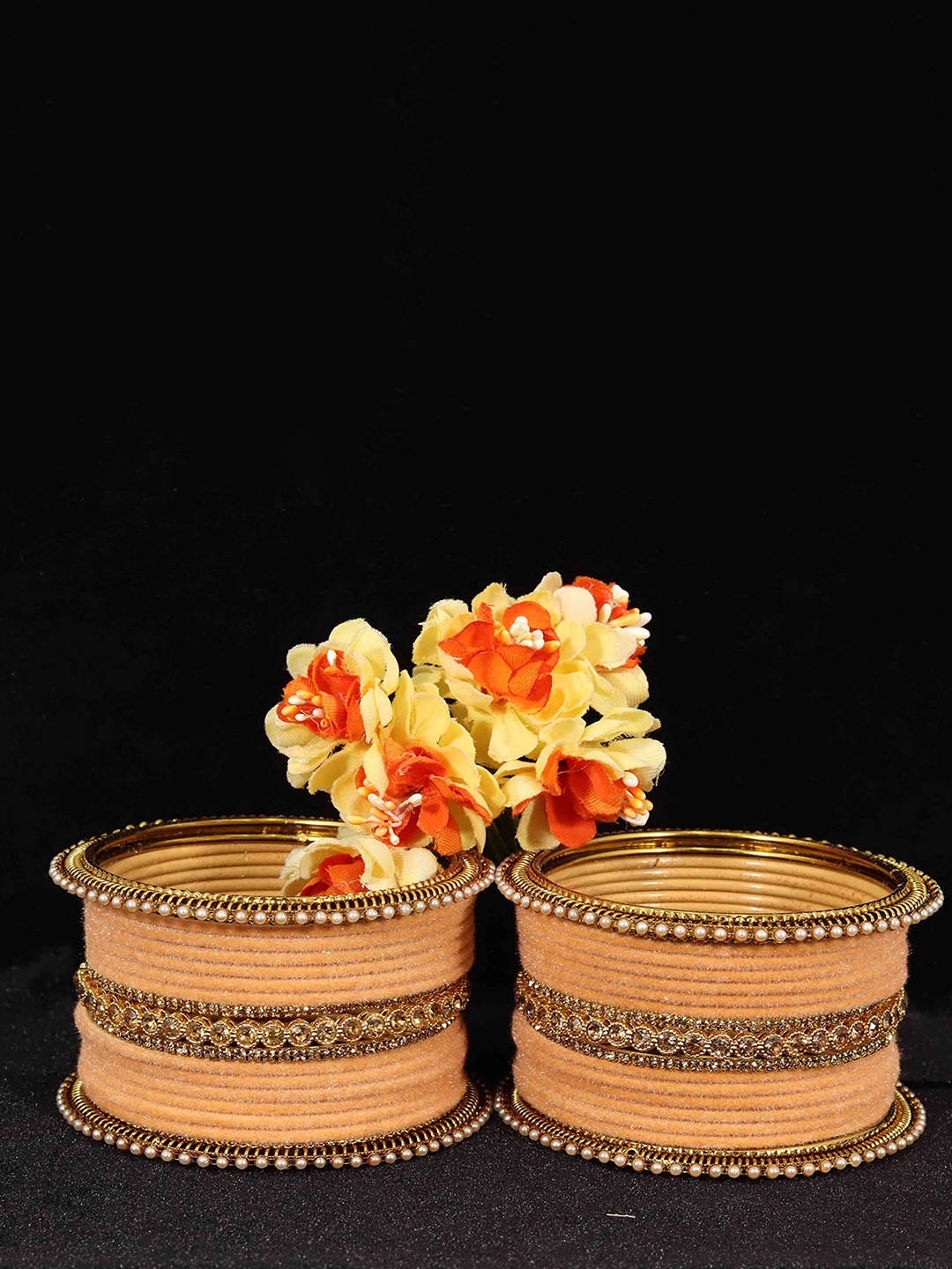 

ZULKA Set of 28 Women Metal With Velvet Bangle, Orange