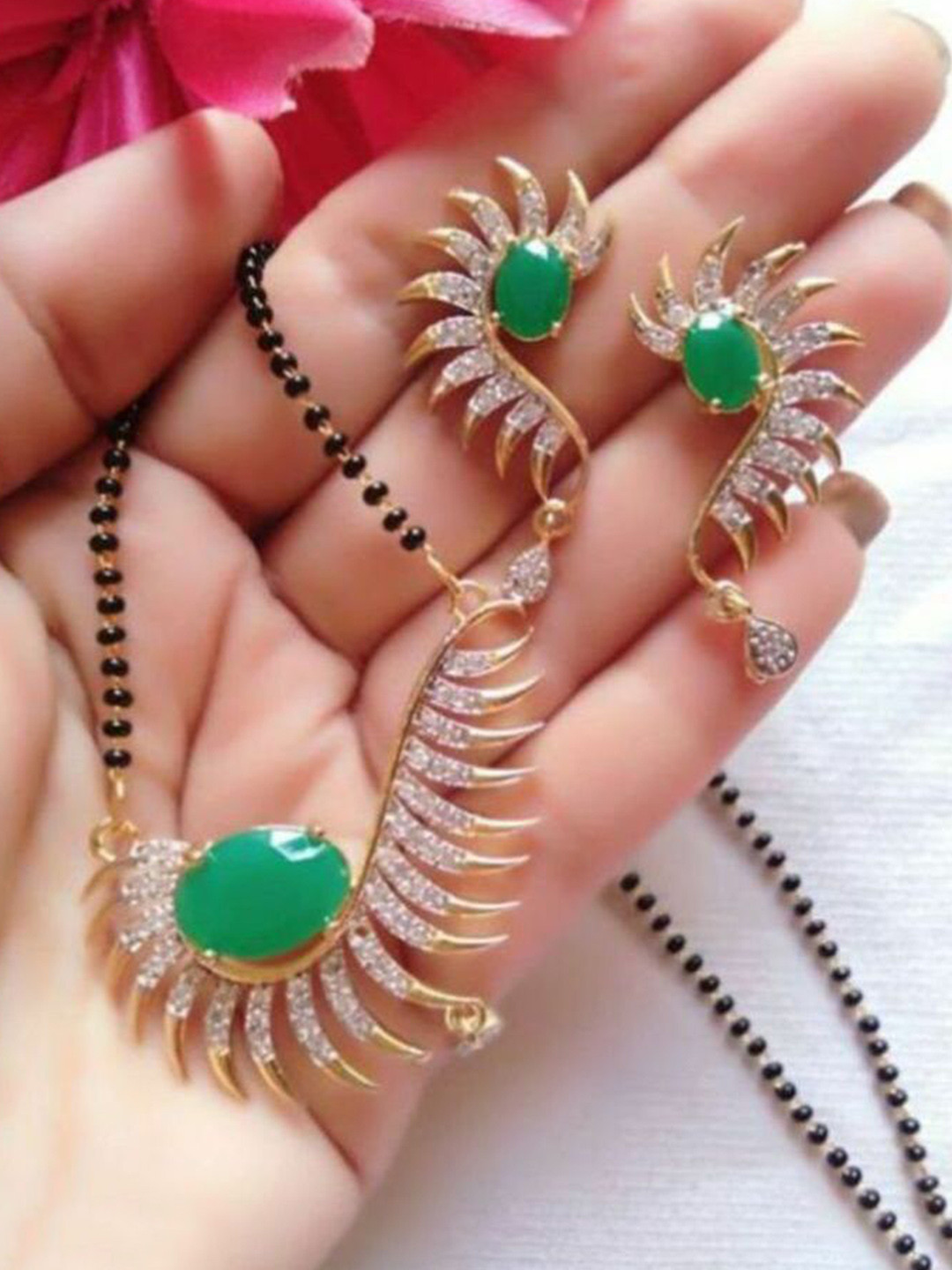 

SUNHARI Gold-Plated Mangalsutra With Earrings