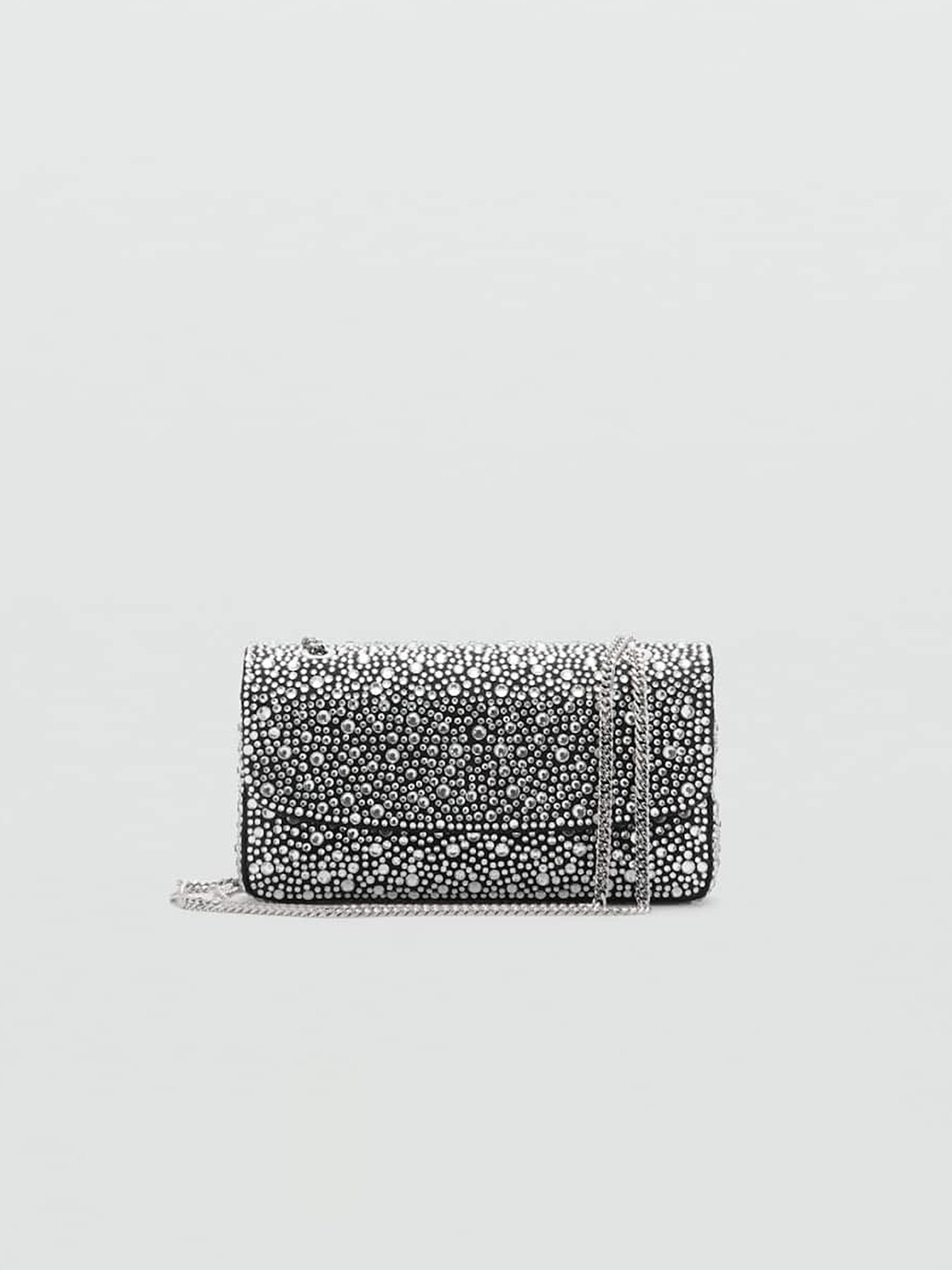 

MANGO Structured Shoulder Bag With Crystal Detail, Silver