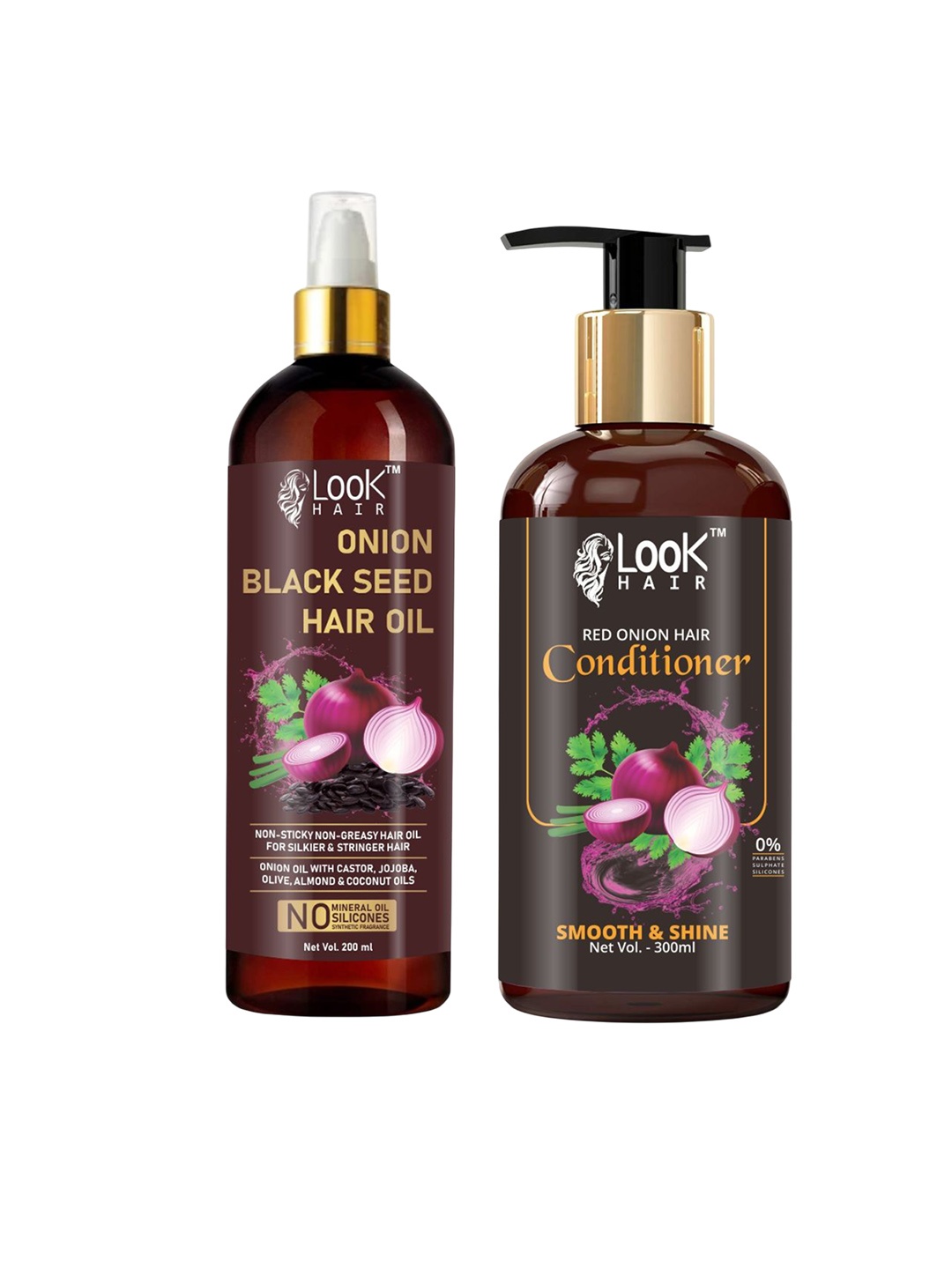 

LOOK HAIR Set Of 2 Onion Black Seed Oil -200 ml & Red Onion Conditioner -300 ml
