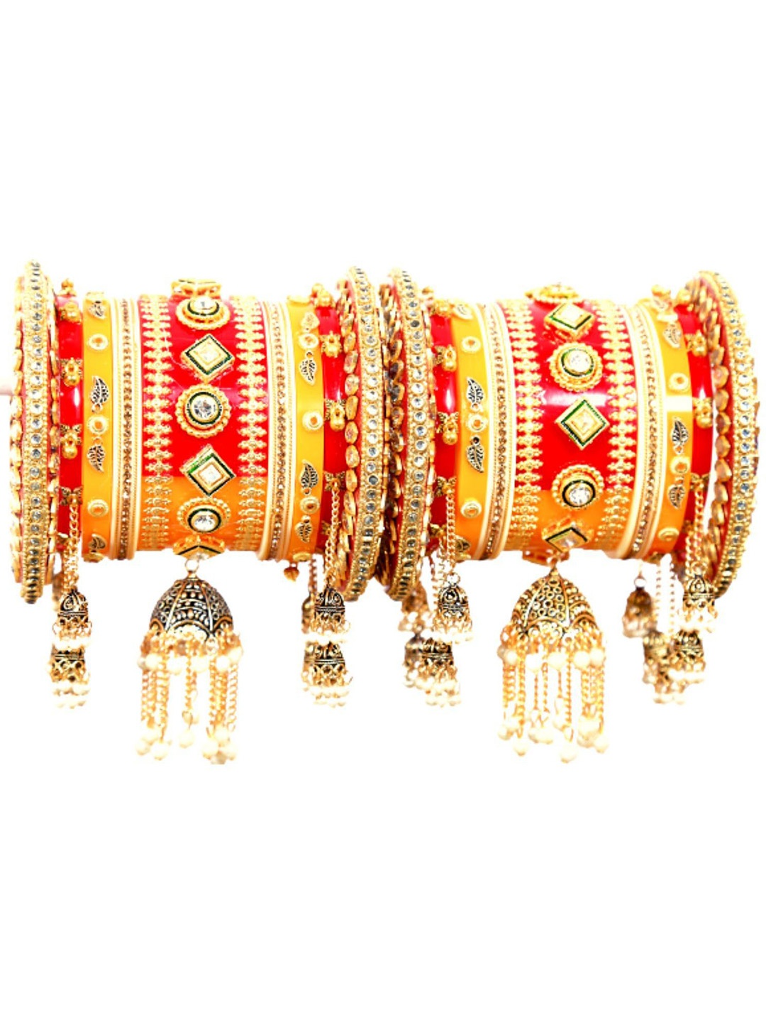 

Align Set Of 2 Gold-Plated Stone-Studded & Beaded Chuda Bangles