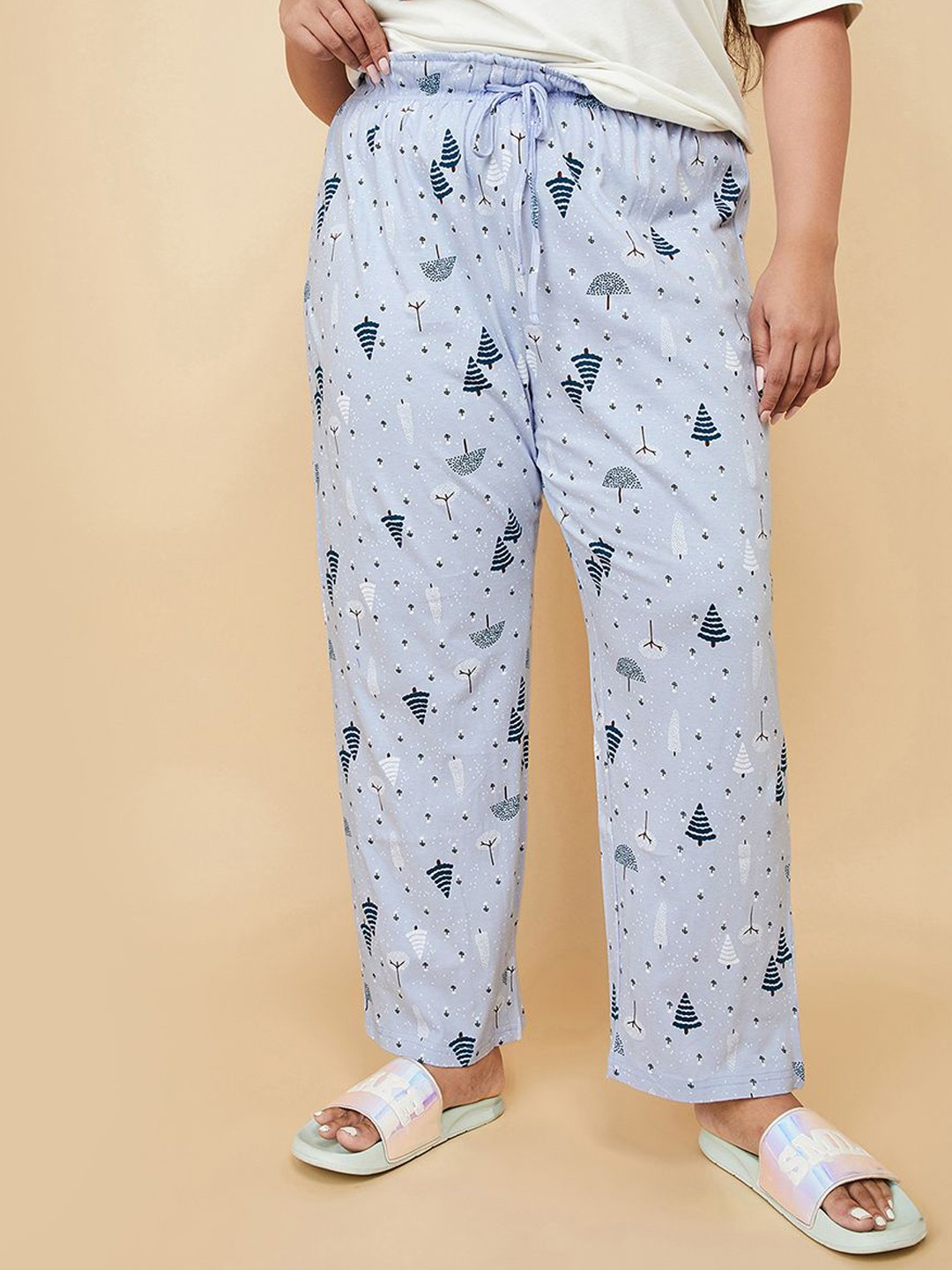 

max Women Printed Pure Cotton Lounge Pants, Blue