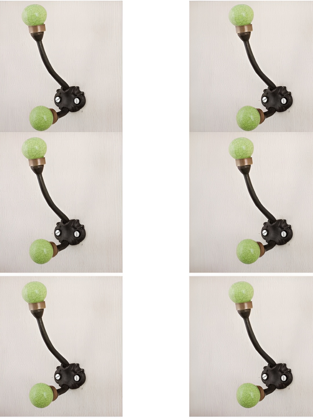 

IndianShelf Black & Green 6 Pieces Crackle Printed Ceramic Wall Hooks