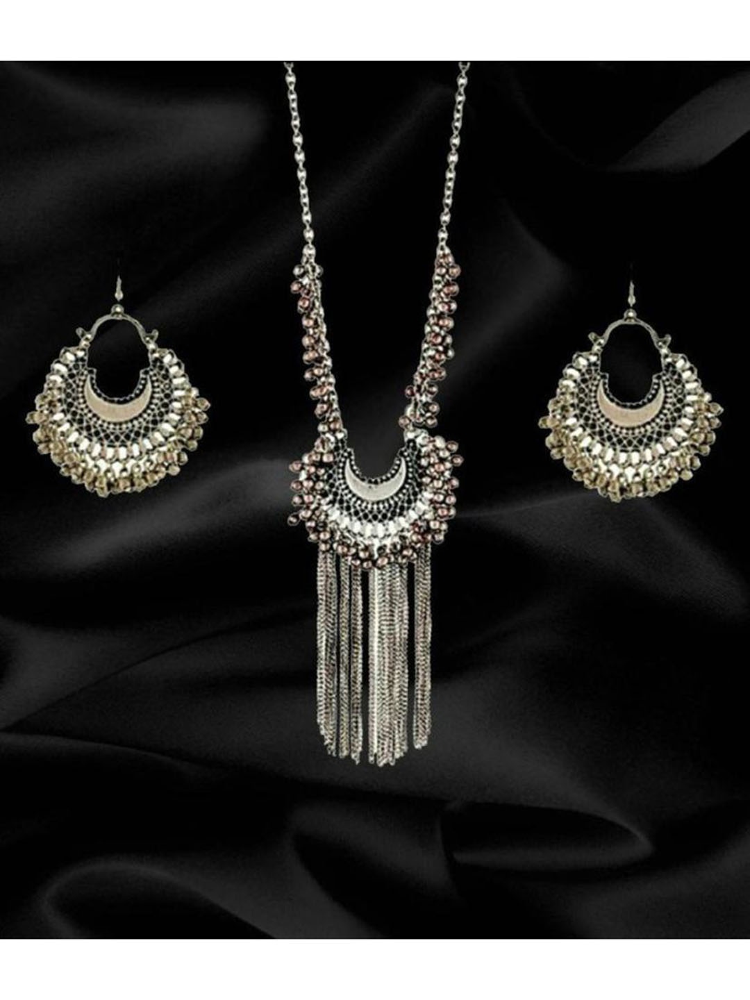 

SUNHARI Silver-Plated Beaded Necklace & Earrings