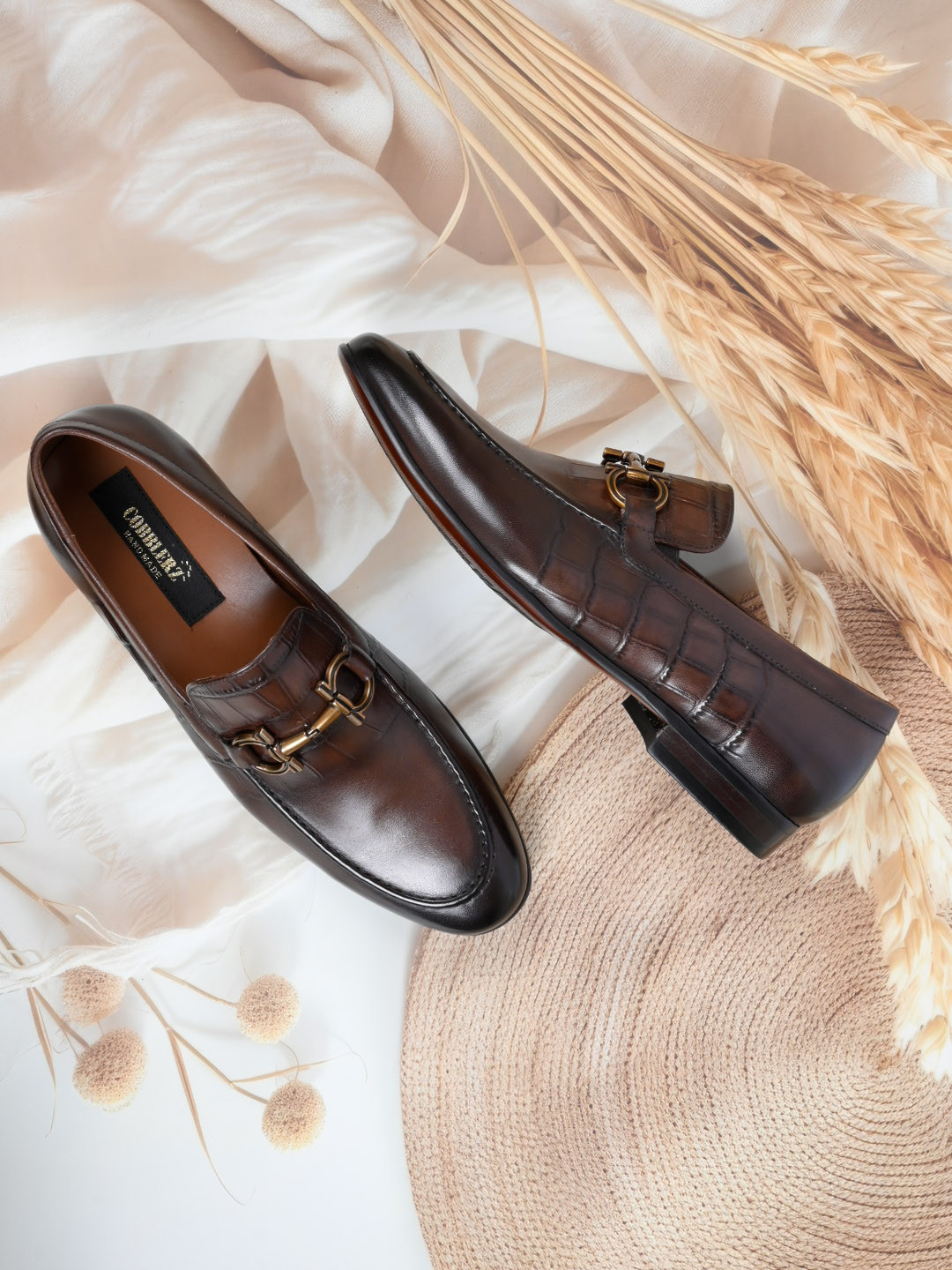 

Cobblerz Men Printed Leather Loafers, Coffee brown
