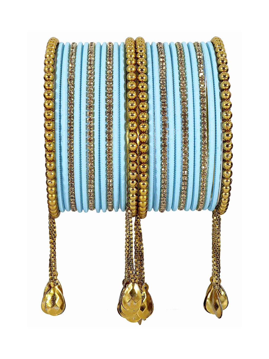 

ZULKA Set of 48 Women Stone Studded Textured Metal Bangle, Blue