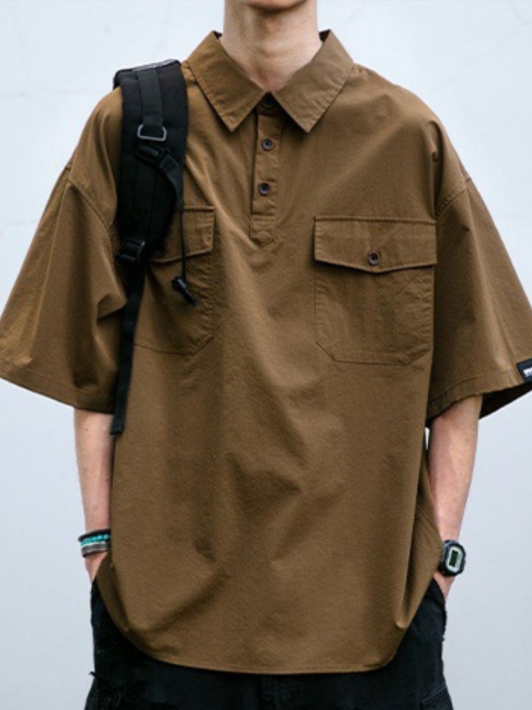 

HERE&NOW Men Original Self Design Oversized Casual Shirt, Brown