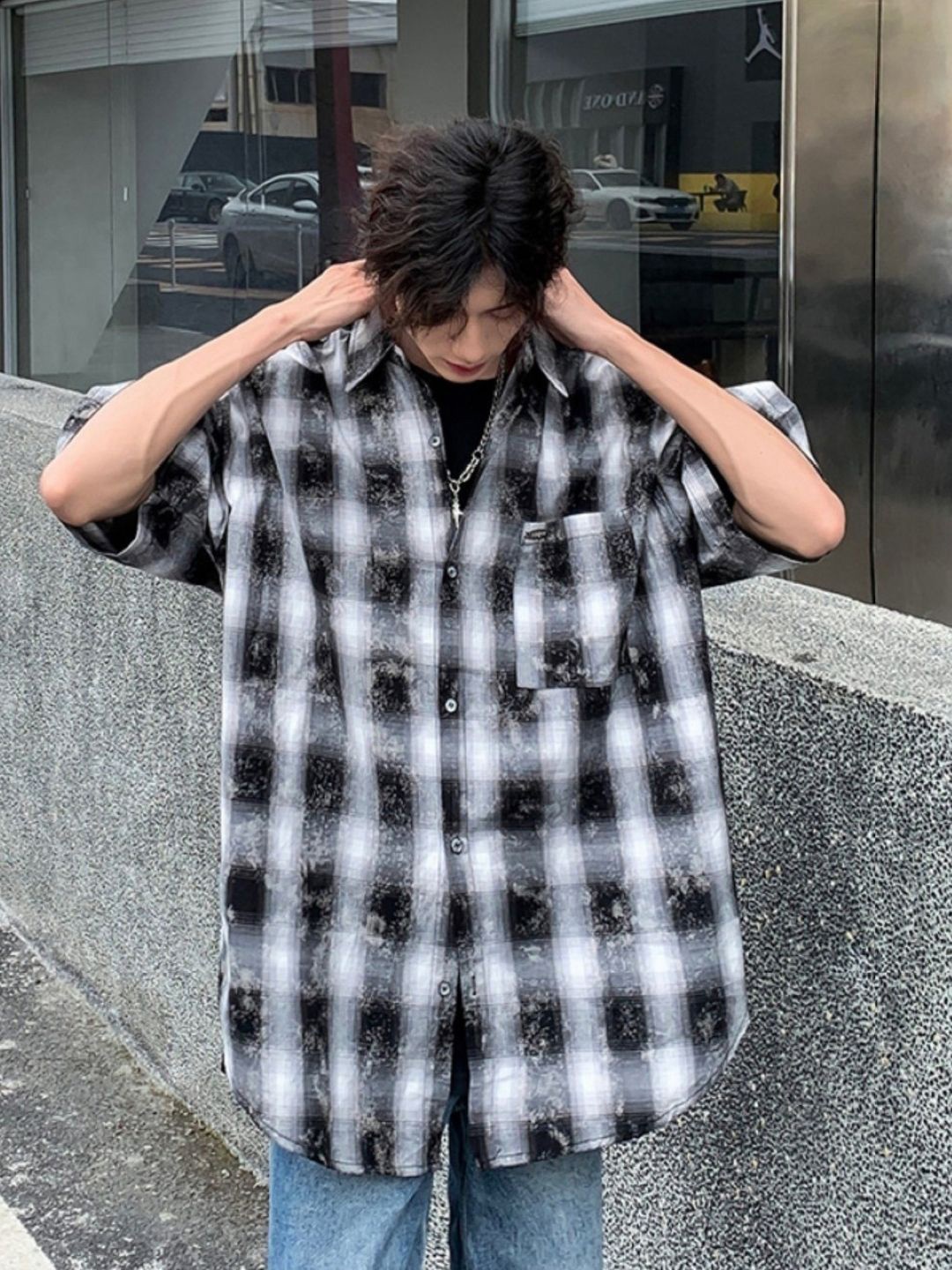 

HERE&NOW Men Original Checked Oversized Casual Shirt, White