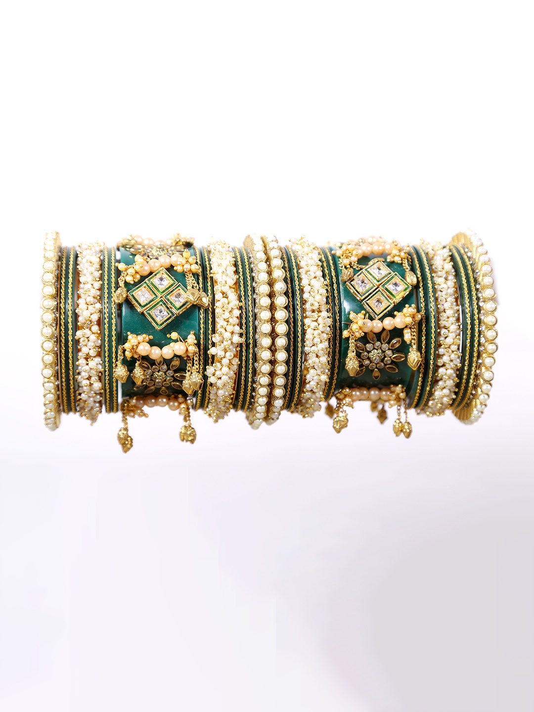 

Align Set Of 2 Gold-Plated Stone Studded & Beaded Chuda Bangles