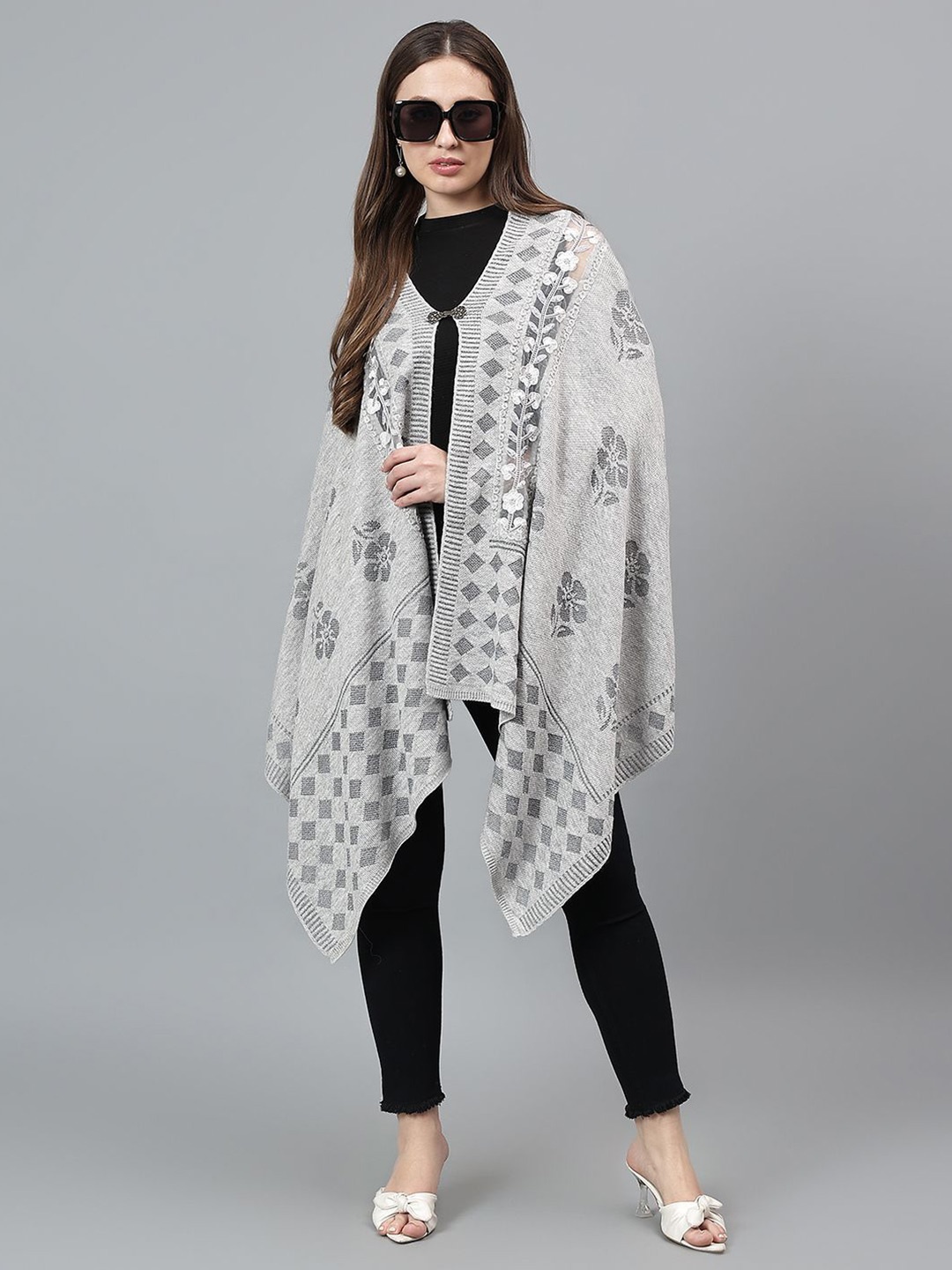 

Cantabil Women Self-Design Longline Shrug, Grey