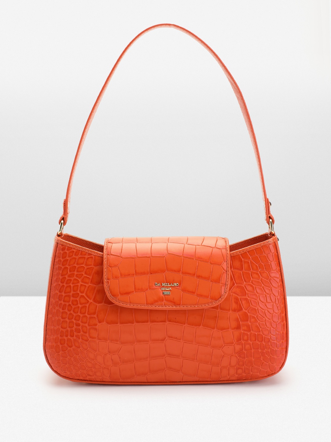 

Da Milano Textured Leather Structured Shoulder Bag, Orange