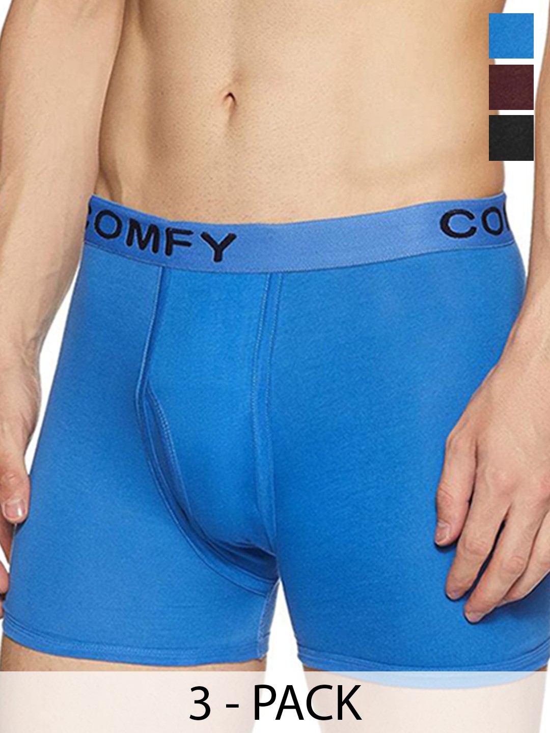 

AMUL COMFY Men Pack Of 3 Assorted Pure Cotton Trunks - Comfy-FCD-Trunk-OE-3-85, Blue