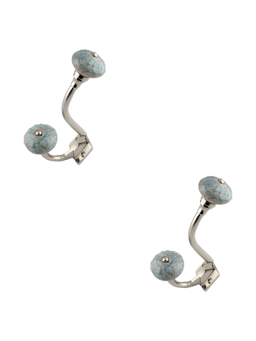 

IndianShelf Grey & Blue 2 Pieces Printed Ceramic Wall Hooks