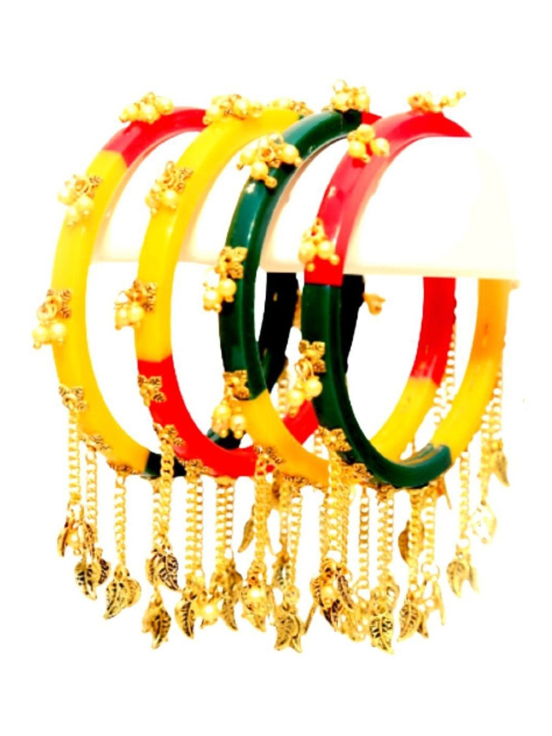 

Align Set Of 4 Gold-Plated Beaded-Studded Chuda Bangles