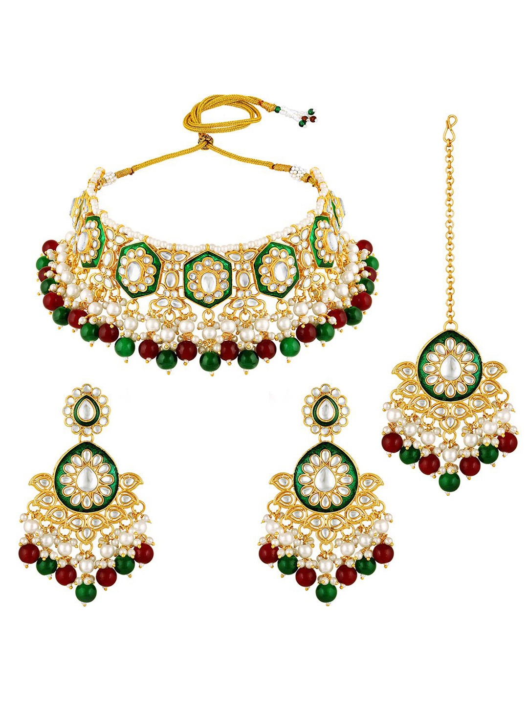 

Peora Gold Plated Kundan Stone Studded & Beaded Jewellery Set