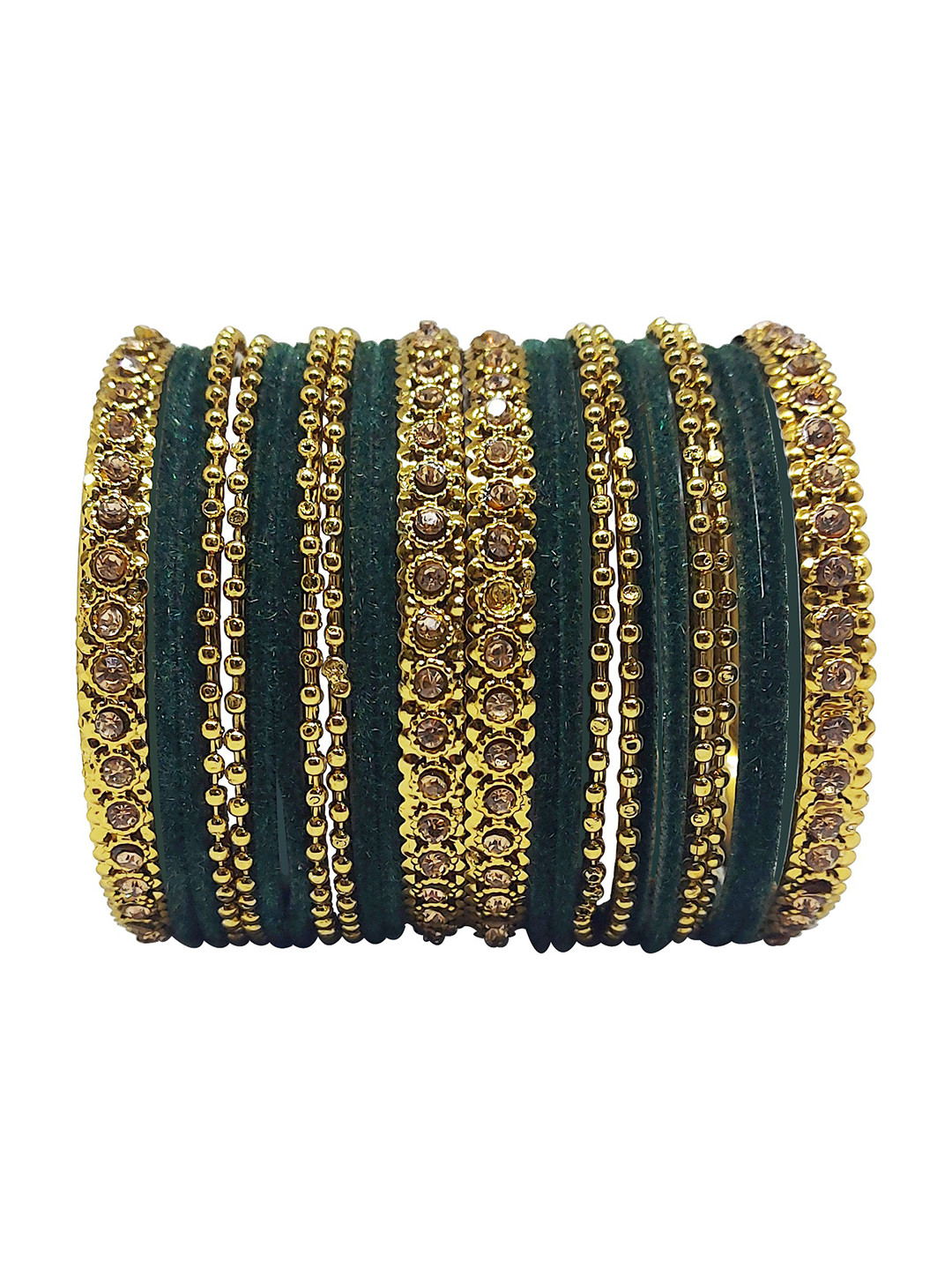 

CHRISHAN Set Of 24 Stones-Studded & Beaded Bangles, Gold