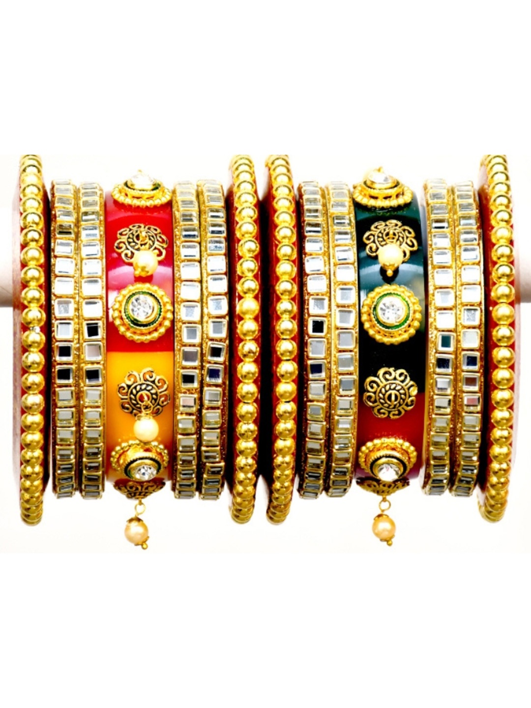 

Align Set Of 14 Gold-Plated Stones Studded & Beaded Bangles, Multi