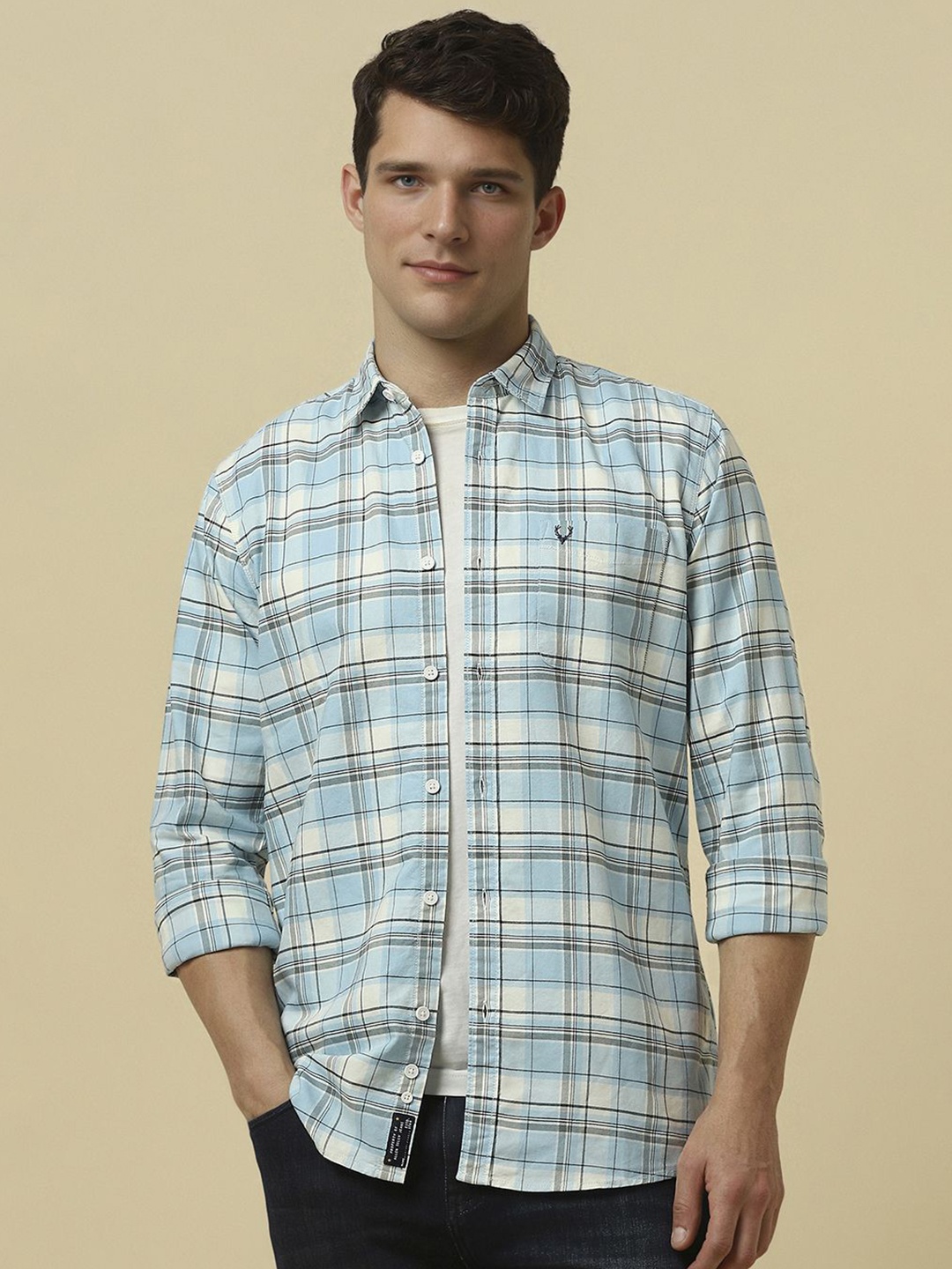 

Allen Solly Men Custom Spread Collar Tartan Checked Cotton Casual Shirt, Blue