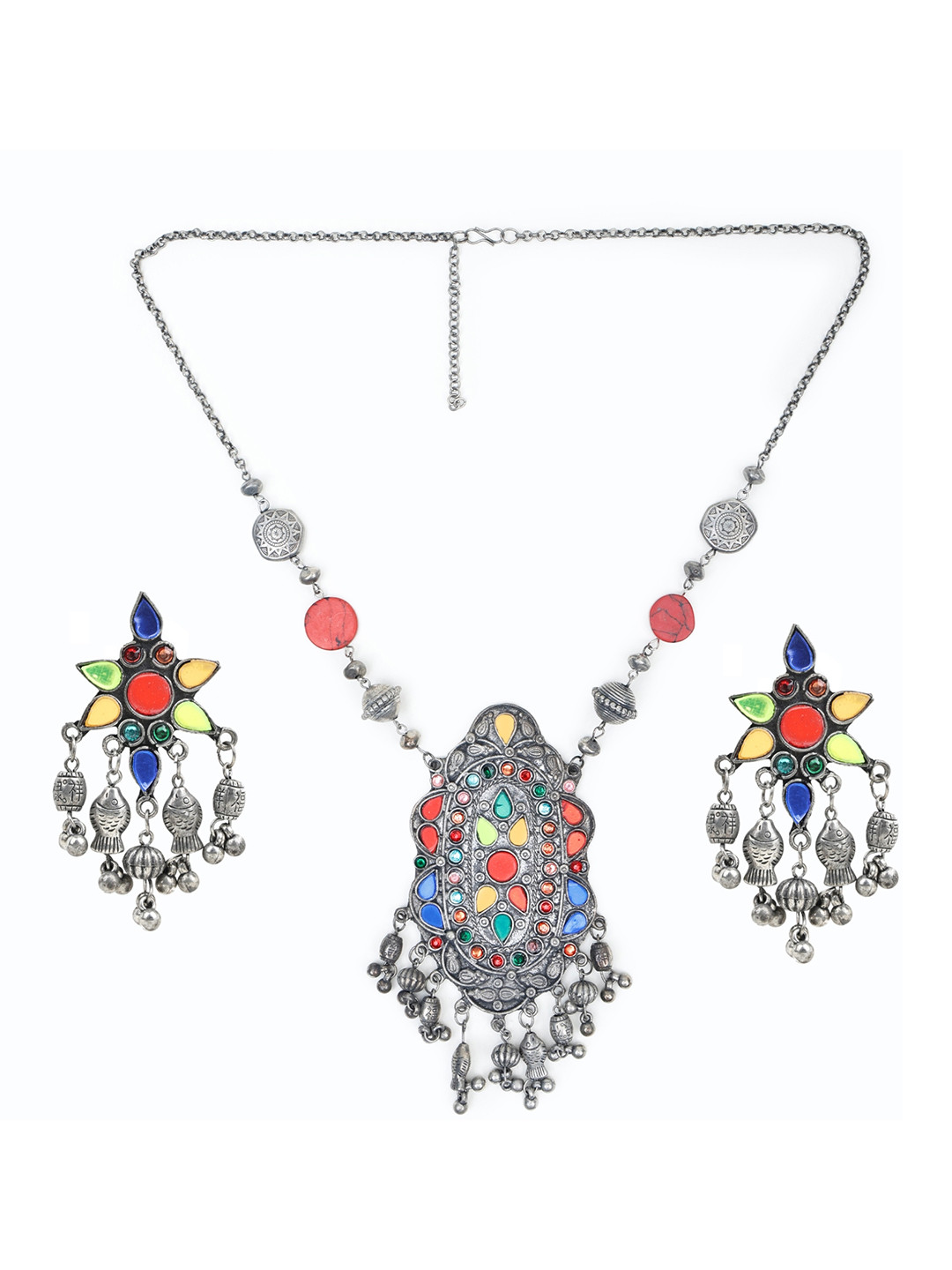 

SUNHARI Stone Studded & Beaded Jewellery Set, Silver