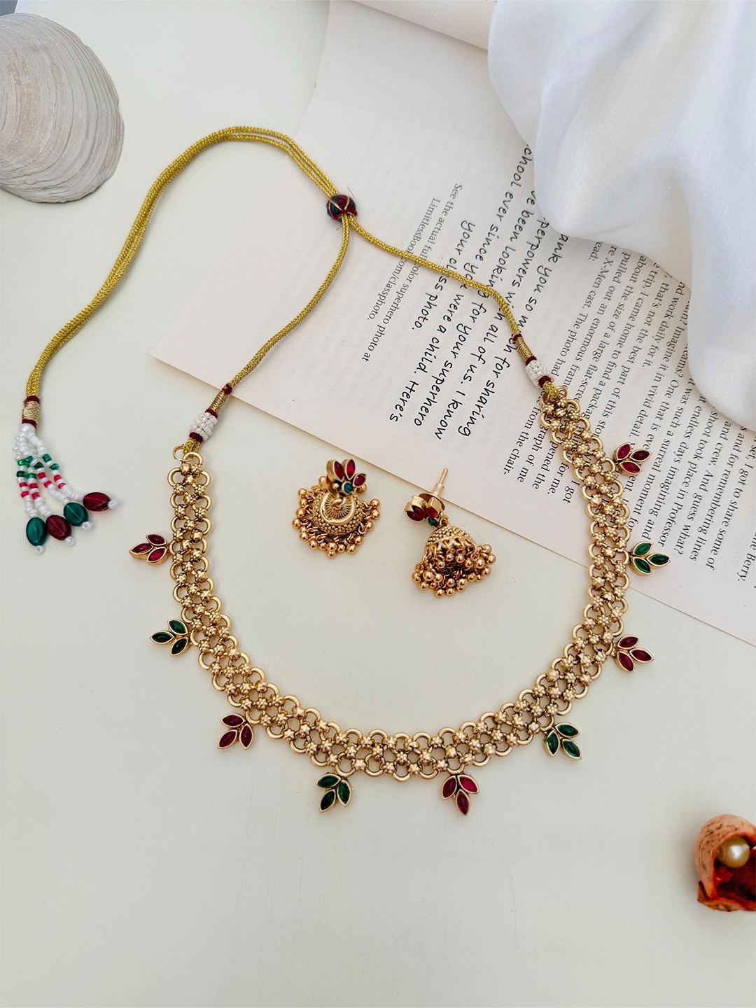 

ABDESIGNS Enchanting Gold-Plated Stone Studded Temple Jewellery Set