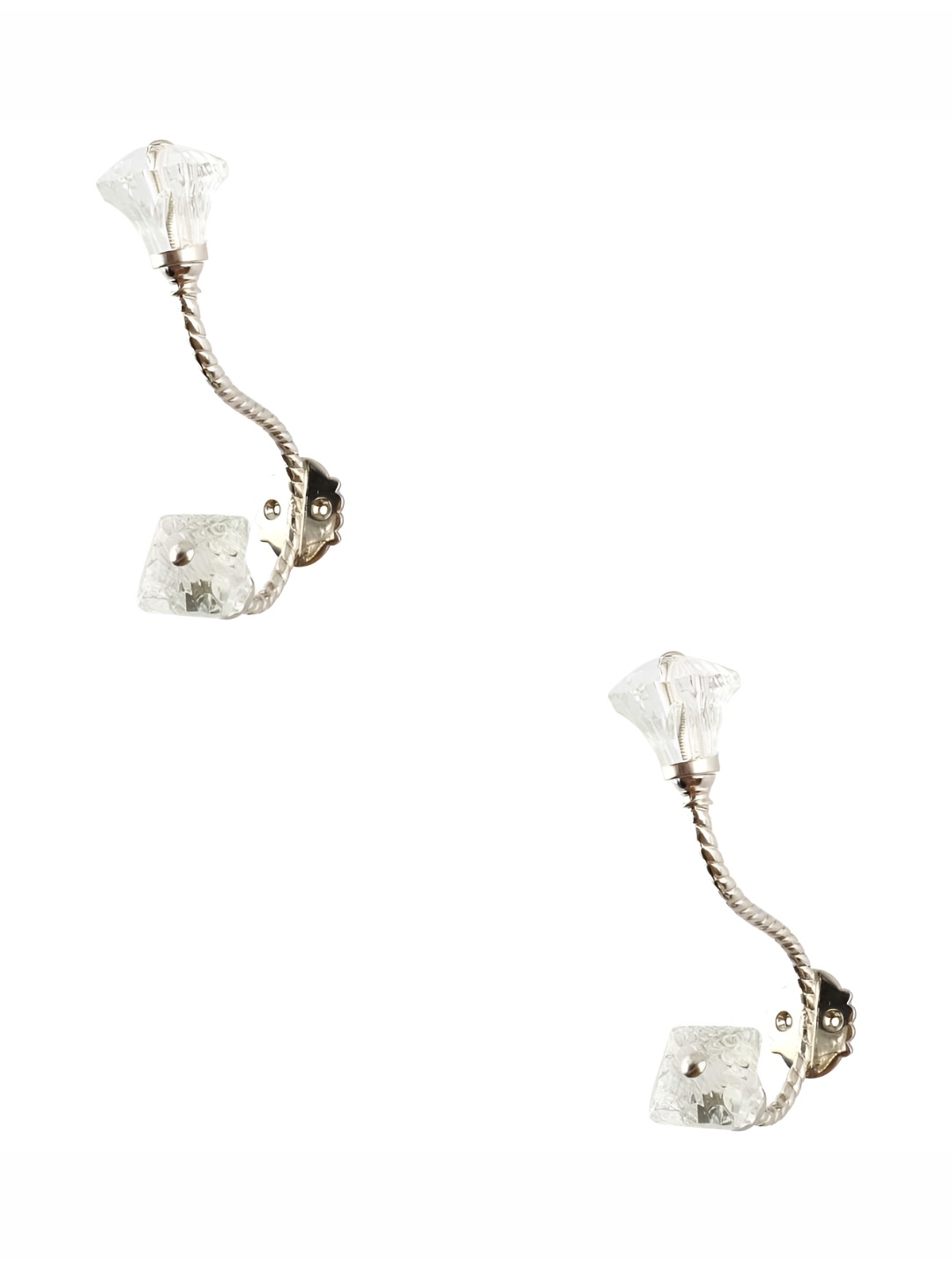 

IndianShelf Silver-Toned & White 2 Pieces Glass Square Cut Wall Hook