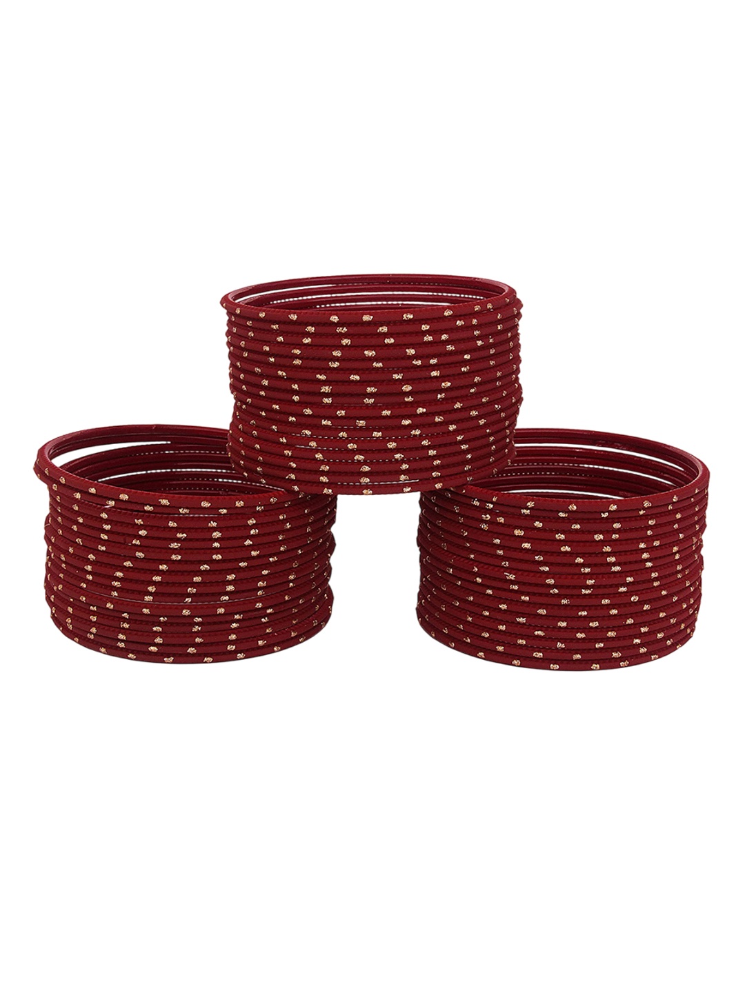 

ZULKA Set of 48 Maroon & Gold-Toned Polka Dot Bangles