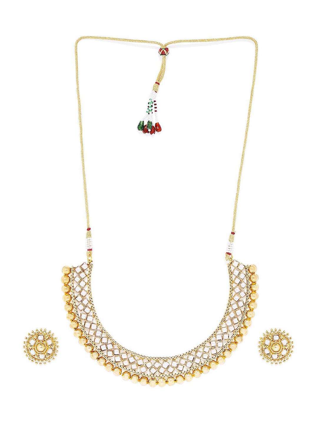 

SUNHARI Gold-Plated Stone-Studded & Beaded Jewellery Set