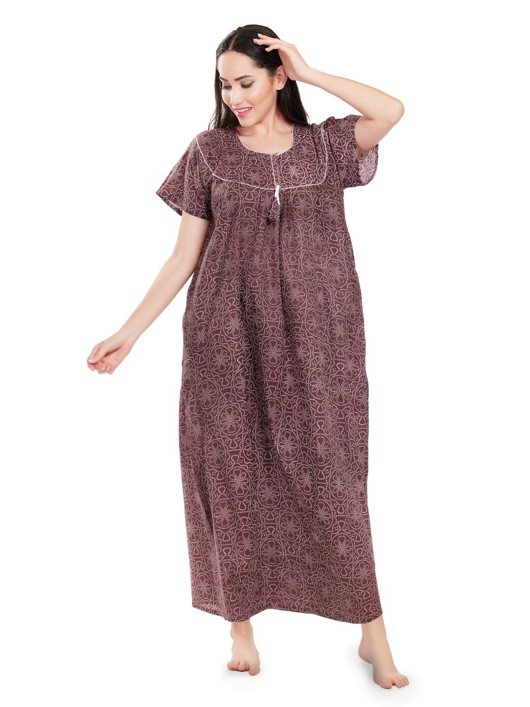 

Zionity Printed Maxi Nightdress, Brown