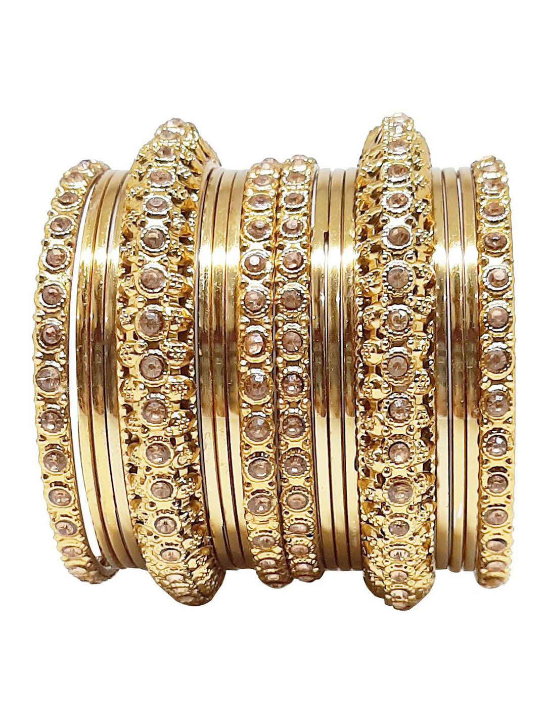 

CHRISHAN Set Of 18 Gold Plated Stone-Studded Bangles