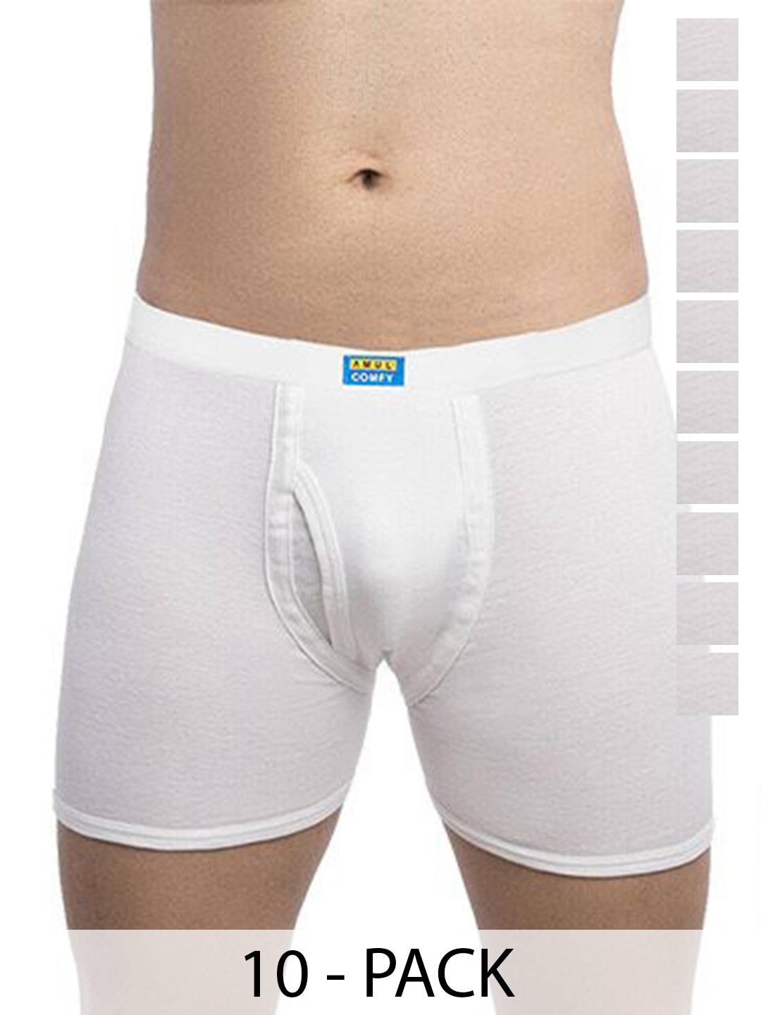 

AMUL COMFY Men Pack Of 10 Cotton Trunks - Comfy-Plain-White-Trunk-IE-10-105
