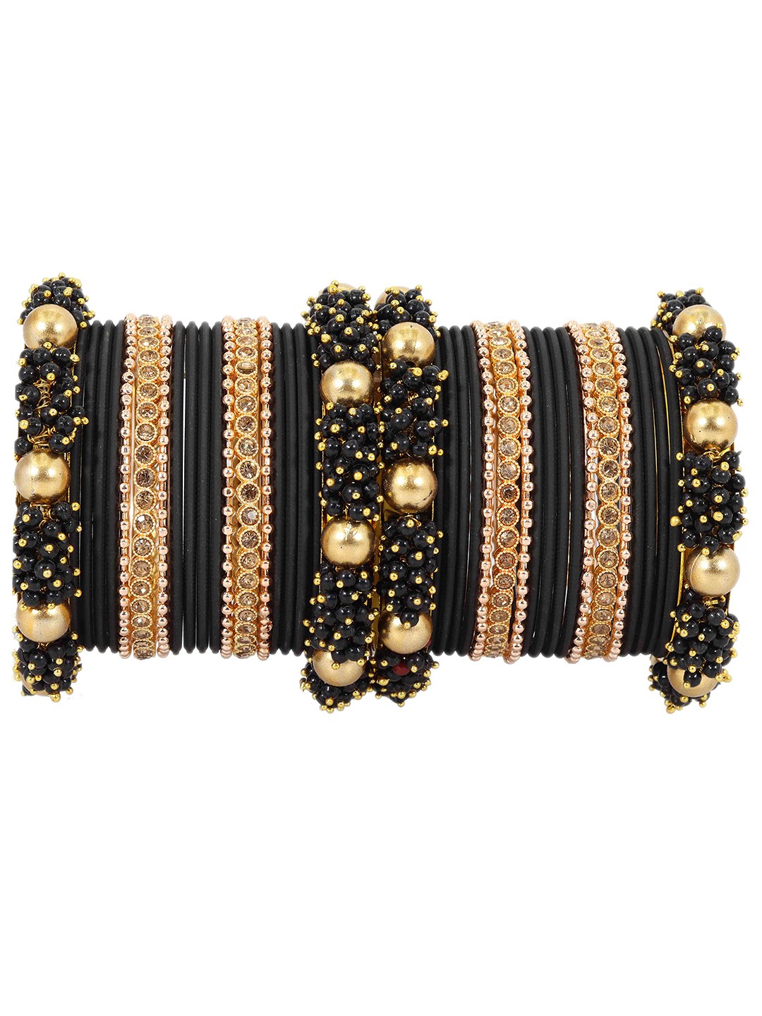 

ZULKA Set of 42 Metal Zircon Gemstone with Pearls Studded Bangles, Gold