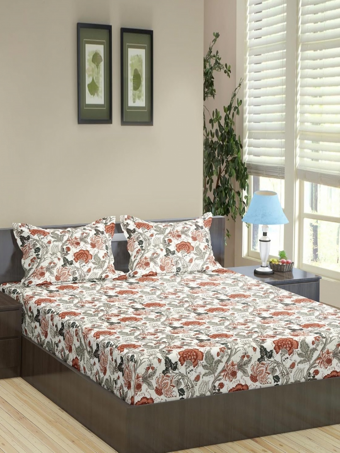 

Trance Home Linen Copper-Toned Floral 180 TC Cotton Queen Bedsheet Set-2.18 m x 2.64 m