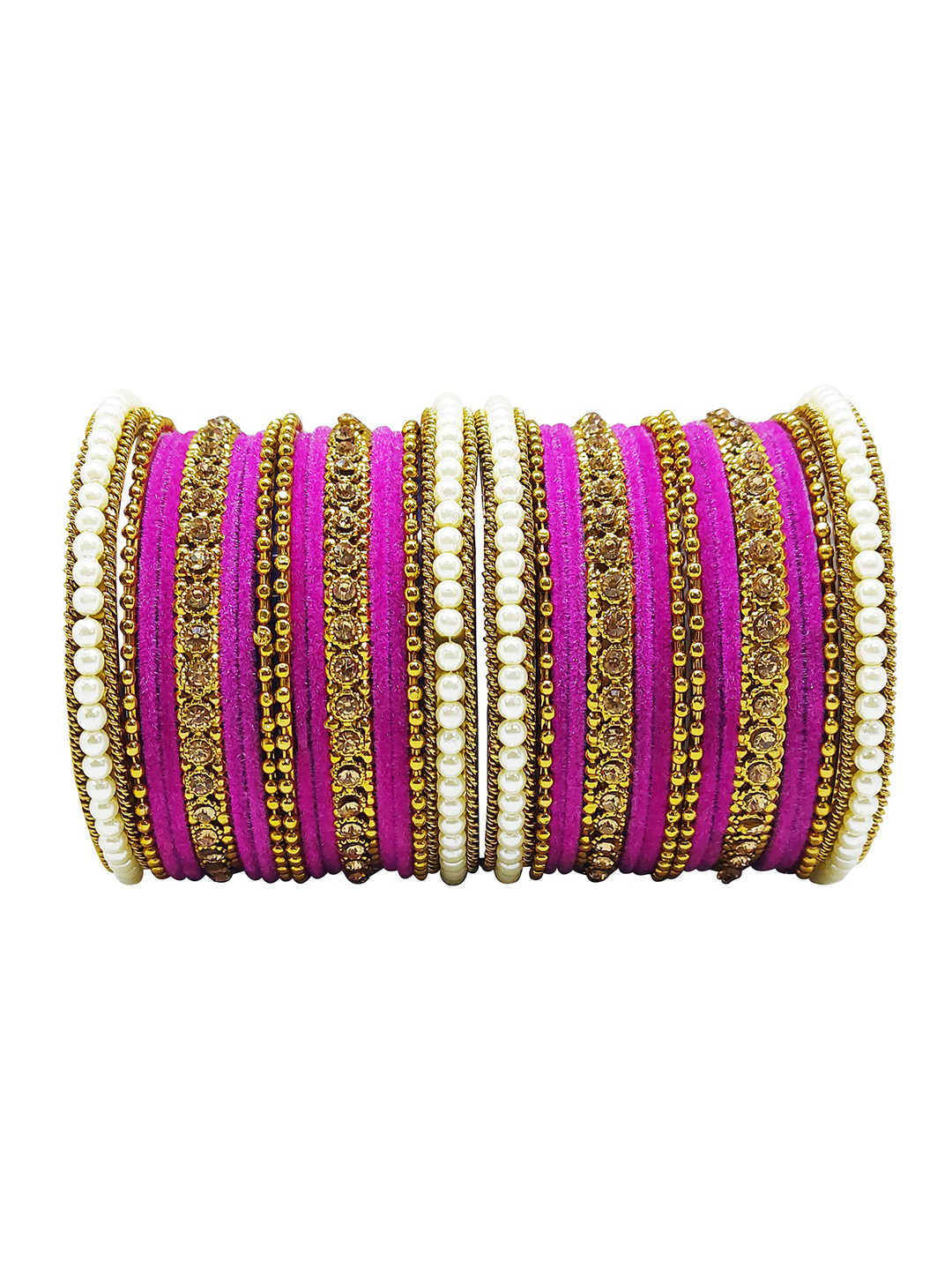 

CHRISHAN Set Of 32 Stone Studded & Beaded Bangles, Gold